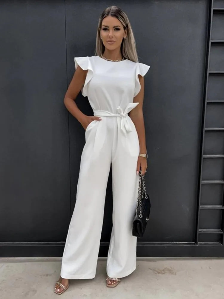 Jumpsuit mit Rüschenärmeln und weitem Bein Damen