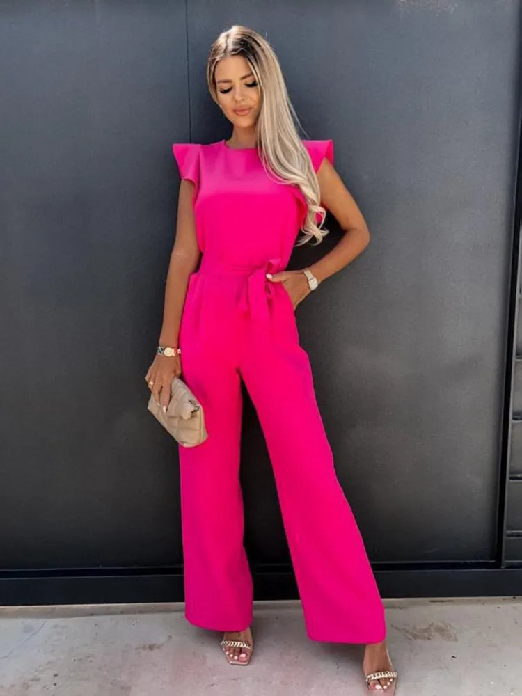 Women’s Ruffle Sleeve Wide Leg Jumpsuit
