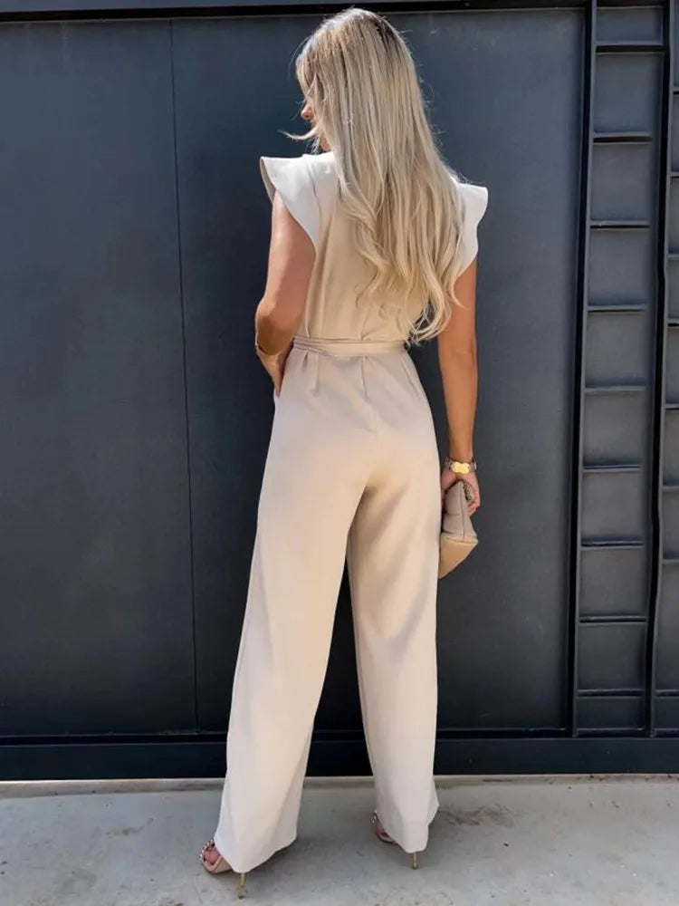 Women’s Ruffle Sleeve Wide Leg Jumpsuit