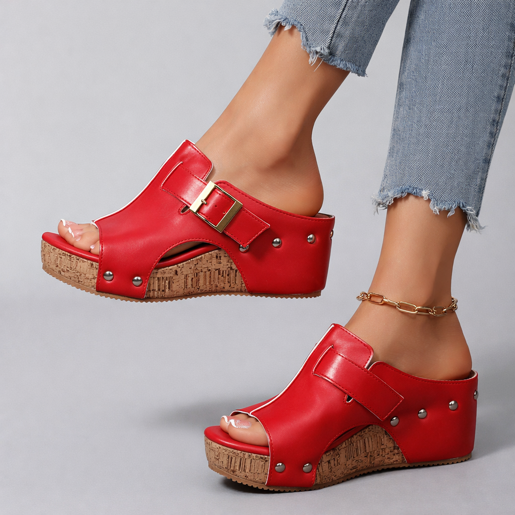Women’s Platform Sandals with Buckle Strap and Cushioned Footbed