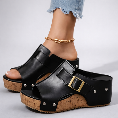 Women’s Platform Sandals with Buckle Strap and Cushioned Footbed