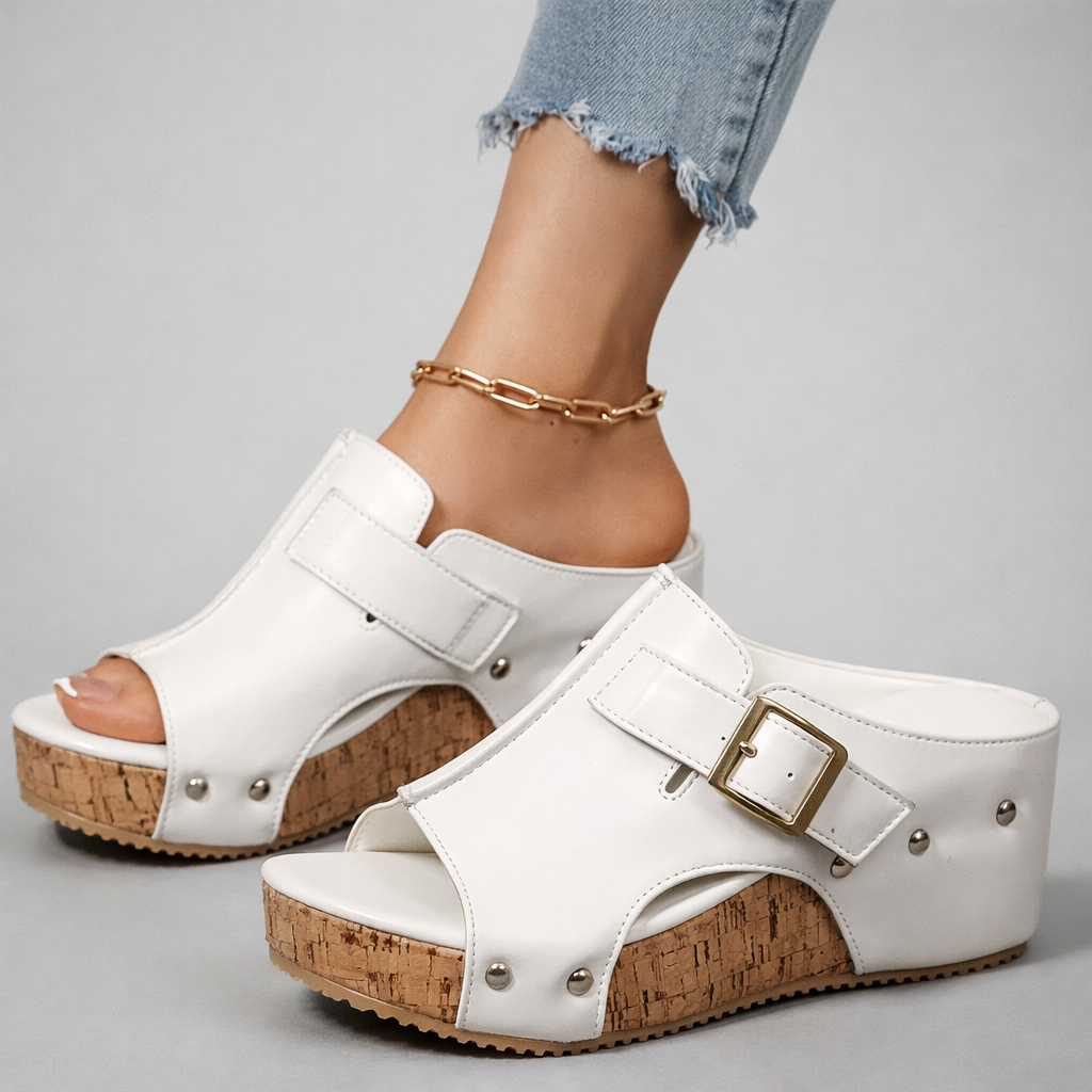 Women’s Platform Sandals with Buckle Strap and Cushioned Footbed