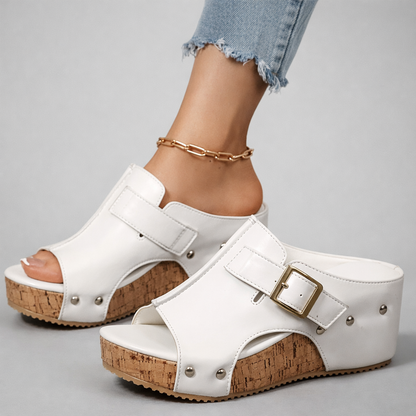 Women’s Platform Sandals with Buckle Strap and Cushioned Footbed