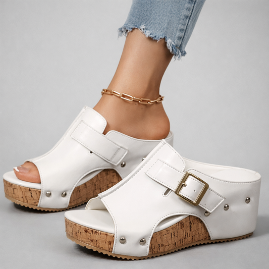 Women’s Platform Sandals with Buckle Strap and Cushioned Footbed