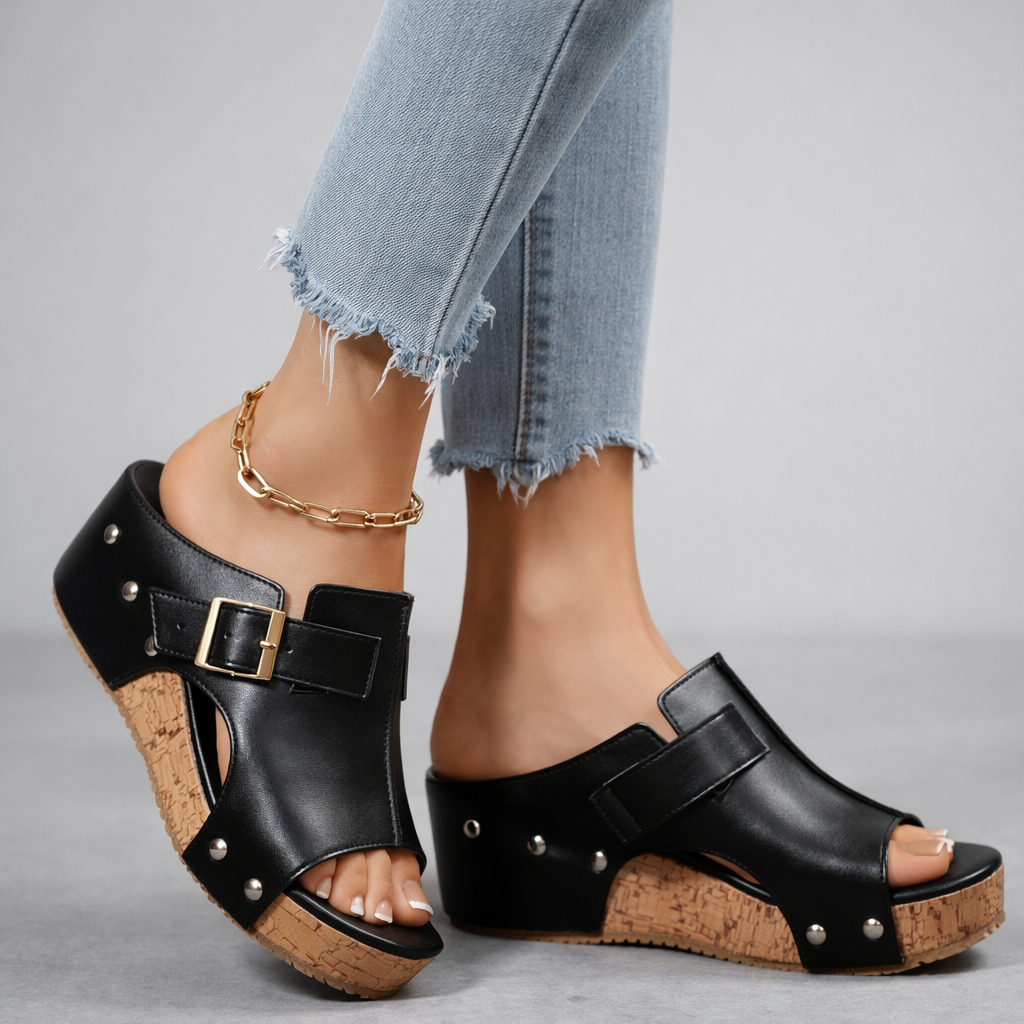 Women’s Platform Sandals with Buckle Strap and Cushioned Footbed