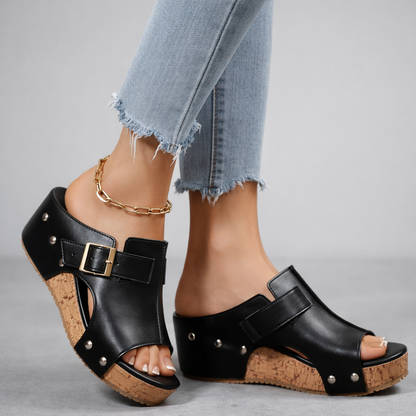 Women’s Platform Sandals with Buckle Strap and Cushioned Footbed