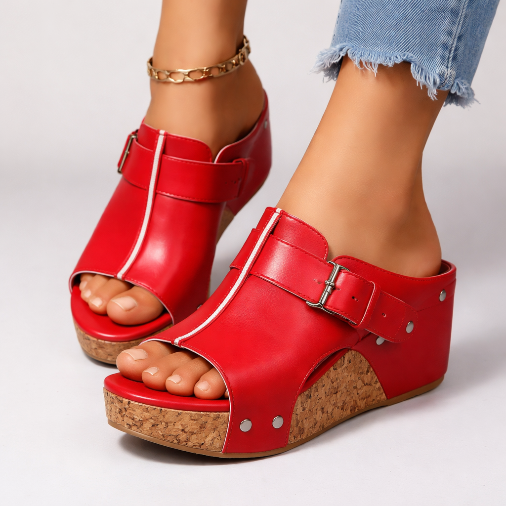 Women’s Platform Sandals with Buckle Strap and Cushioned Footbed