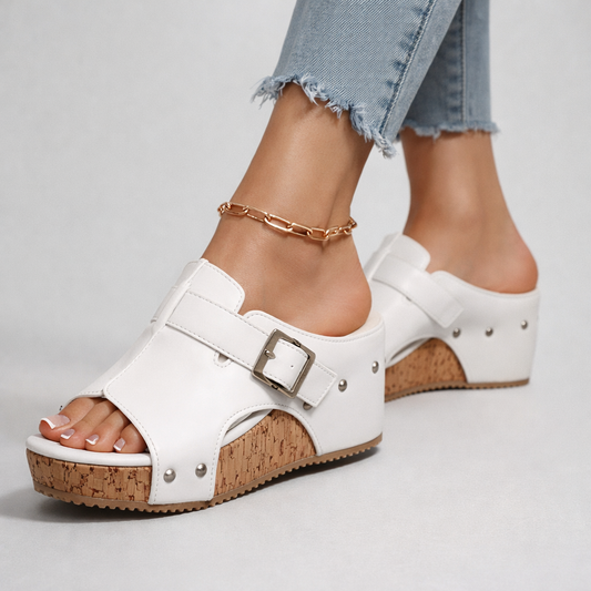 Women’s Platform Sandals with Buckle Strap and Cushioned Footbed