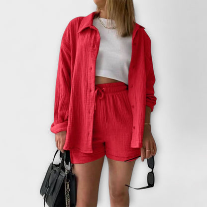 Women's Casual Two Piece Summer Set Shirt and Shorts Relaxed Fit Outfit