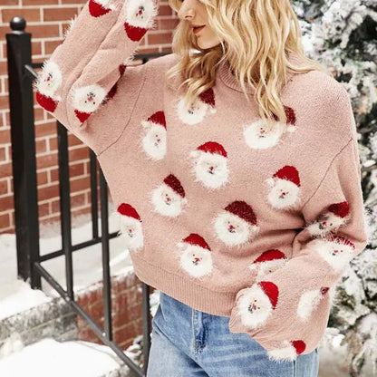 Weihnachtspullover mit Weihnachtsmann-Muster für Damen