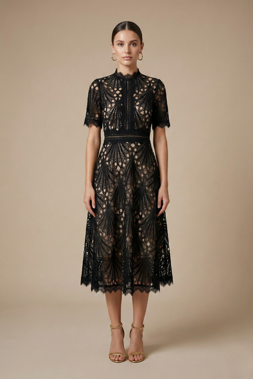 Harlow | Geometric Lace Cocktail Dress with High Neckline