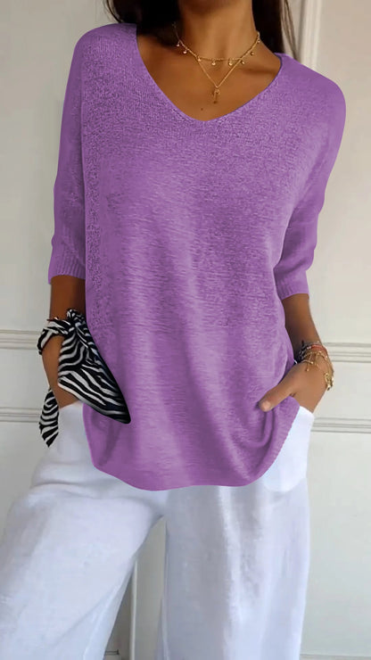 Chic Lightweight V-Neck Knit Top for Women
