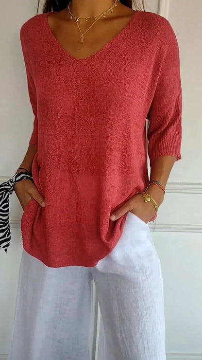 Chic Lightweight V-Neck Knit Top for Women