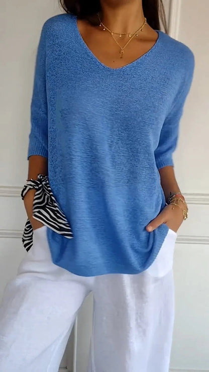 Chic Lightweight V-Neck Knit Top for Women