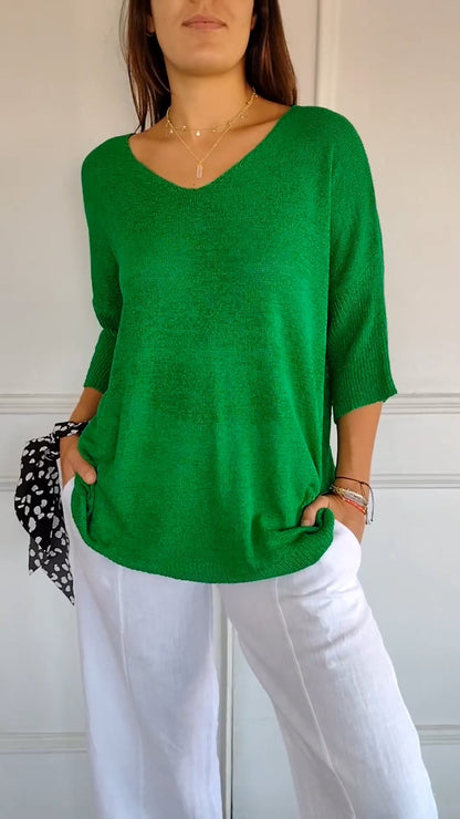 Chic Lightweight V-Neck Knit Top for Women