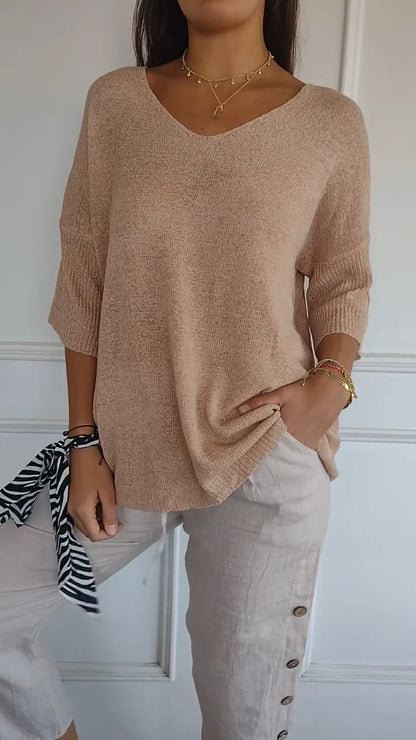 Chic Lightweight V-Neck Knit Top for Women