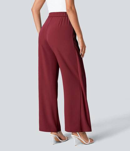 Women’s High Waist Wrap Pants with Wide Leg and Side Slit