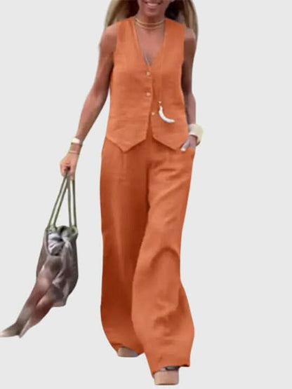 Women's Vest Two Piece Set Sleeveless Top and Wide Leg Pants Outfit