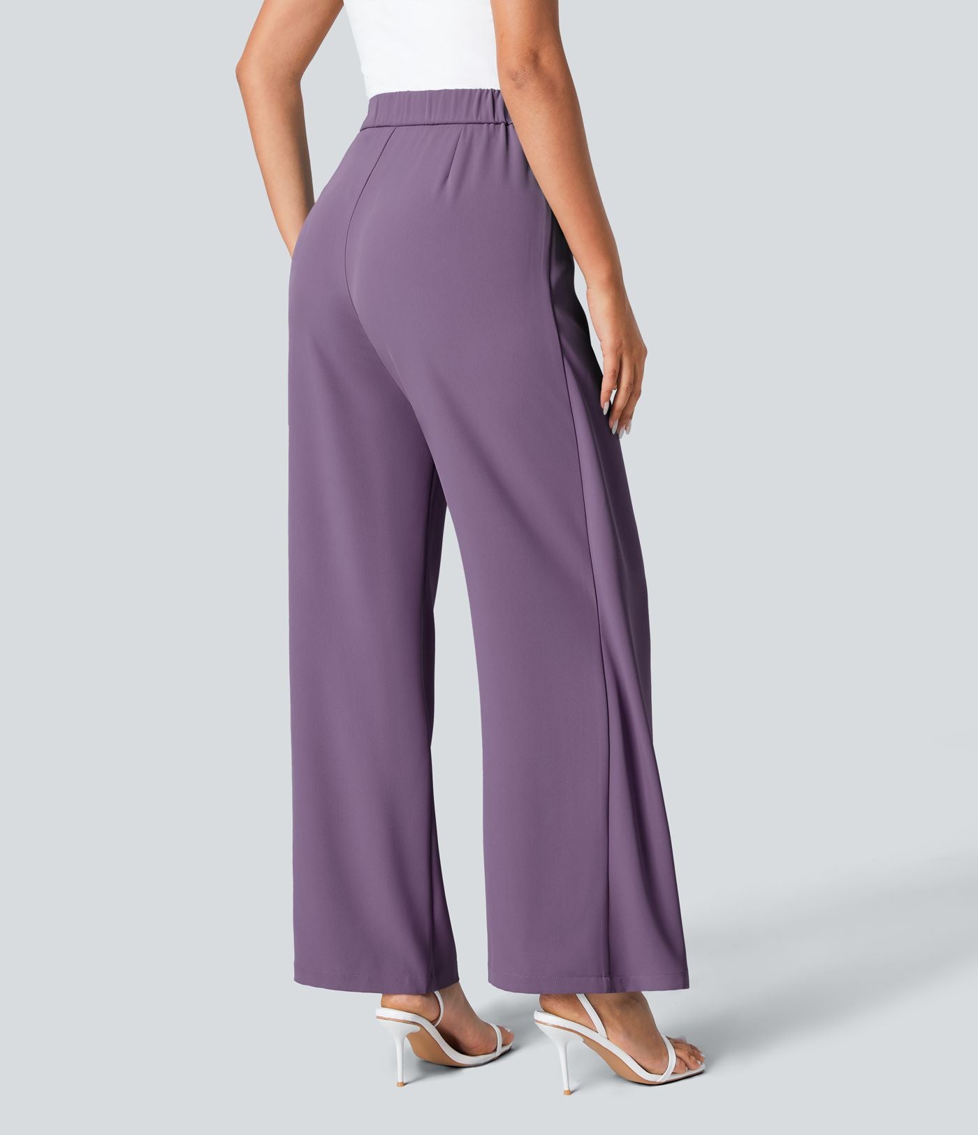 Women’s High Waist Wrap Pants with Wide Leg and Side Slit