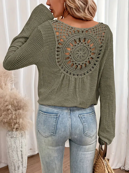 Elegant Waffle Knit V-Neck Top for Women