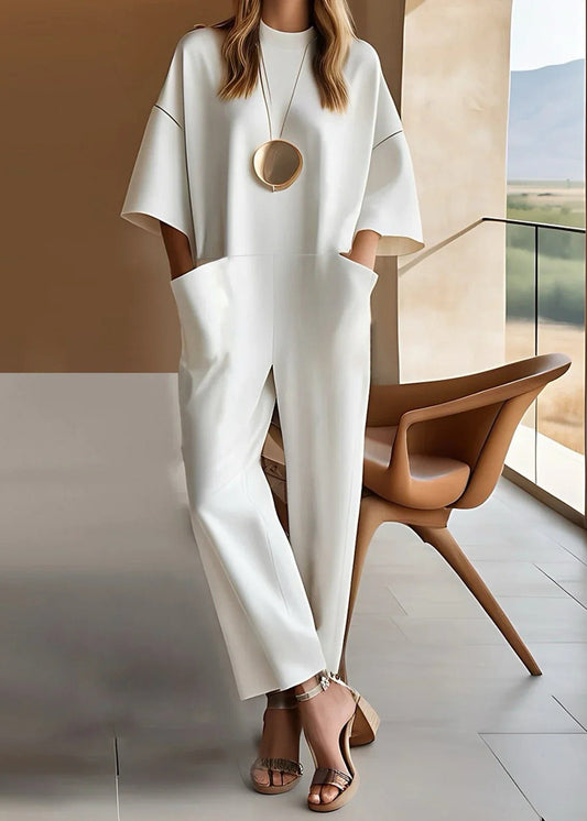 Women’s Short Sleeve Straight Leg Jumpsuit with Pendant Detail