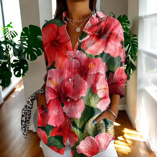 Women's V-Neck Button Blouse  Elegant Relaxed Fit Lightweight Work Shirt