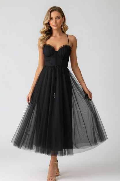 Lorienne | Elegant Sweetheart Neck Wedding Guest Dress with Layered Tulle Skirt