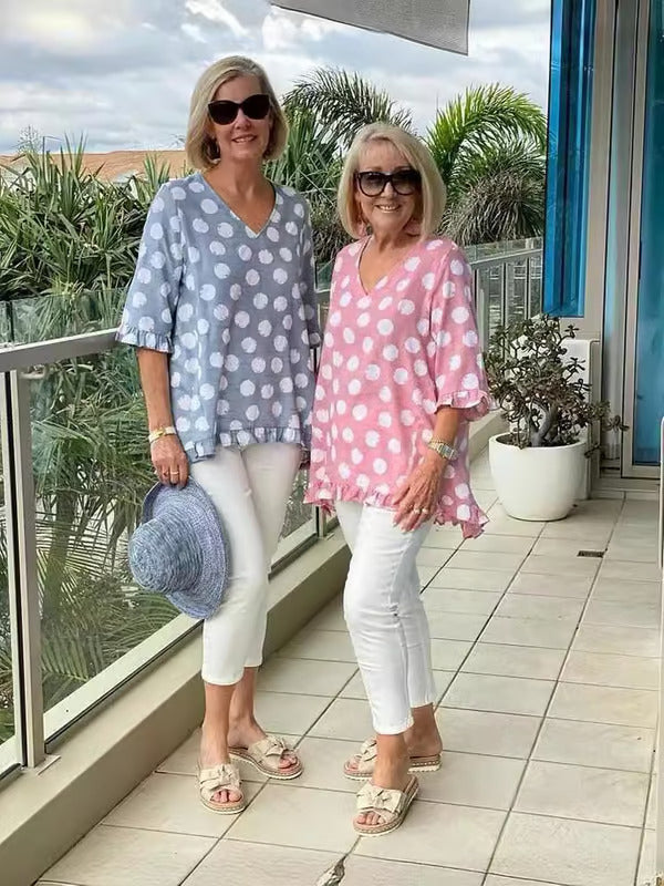 Women's Polka Dot V-Neck Blouse Relaxed Fit Lightweight Casual Summer Top