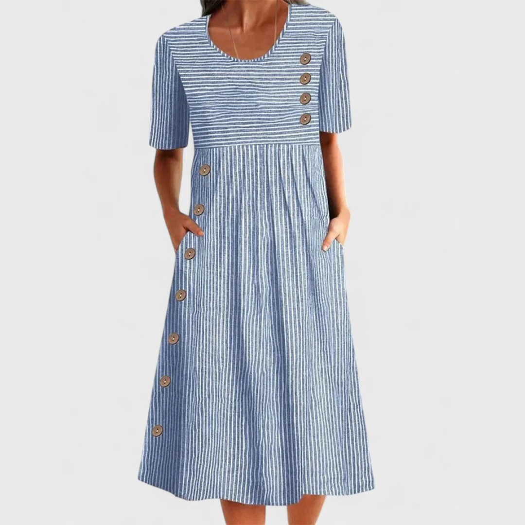 Women's Striped Midi Dress Casual Fit Summer Dress with Pockets