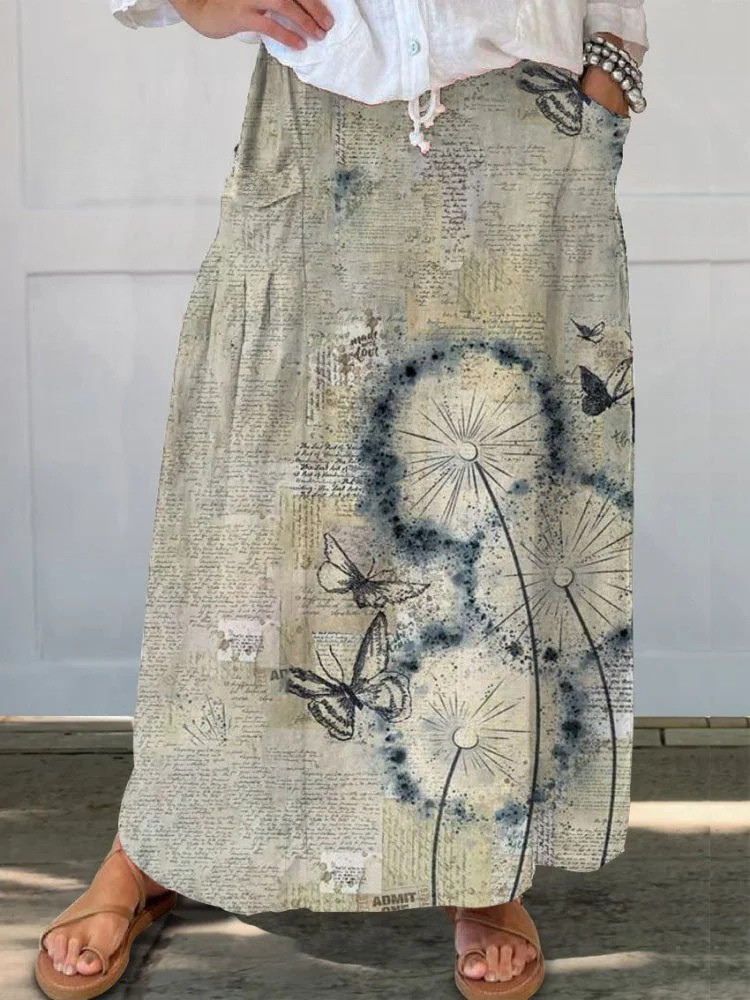 Women’s Floral Maxi Skirt with Elastic Waist and Pockets