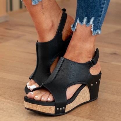 Women's Suede Wedge Sandals with Adjustable Straps and Cushioned Insole