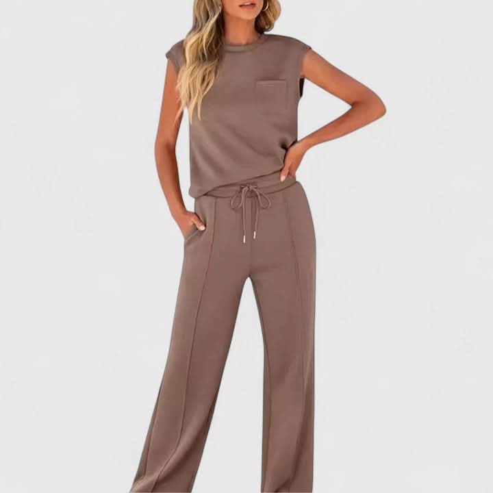 Women's Sleeveless Two Piece Set with Wide Leg Pants Casual Outfit