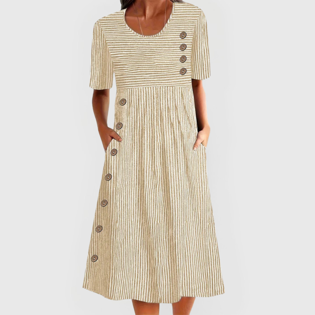 Women's Striped Midi Dress Casual Fit Summer Dress with Pockets