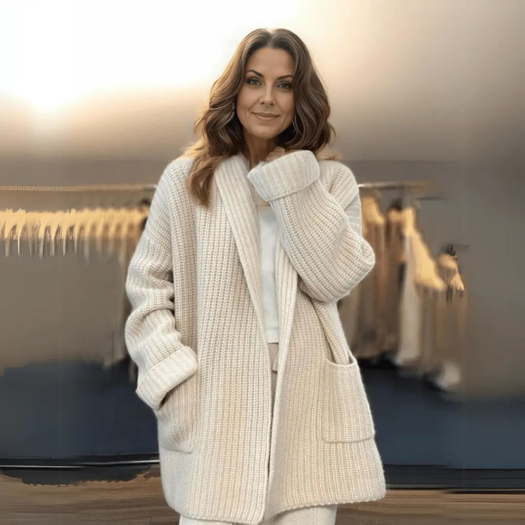 Übergroßer Strick Cardigan mit Offener Vorderseite für Winter Damen