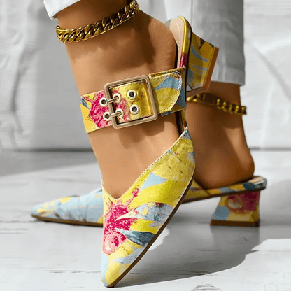 Women’s Colorful Printed Heels with Strap and Block Heel