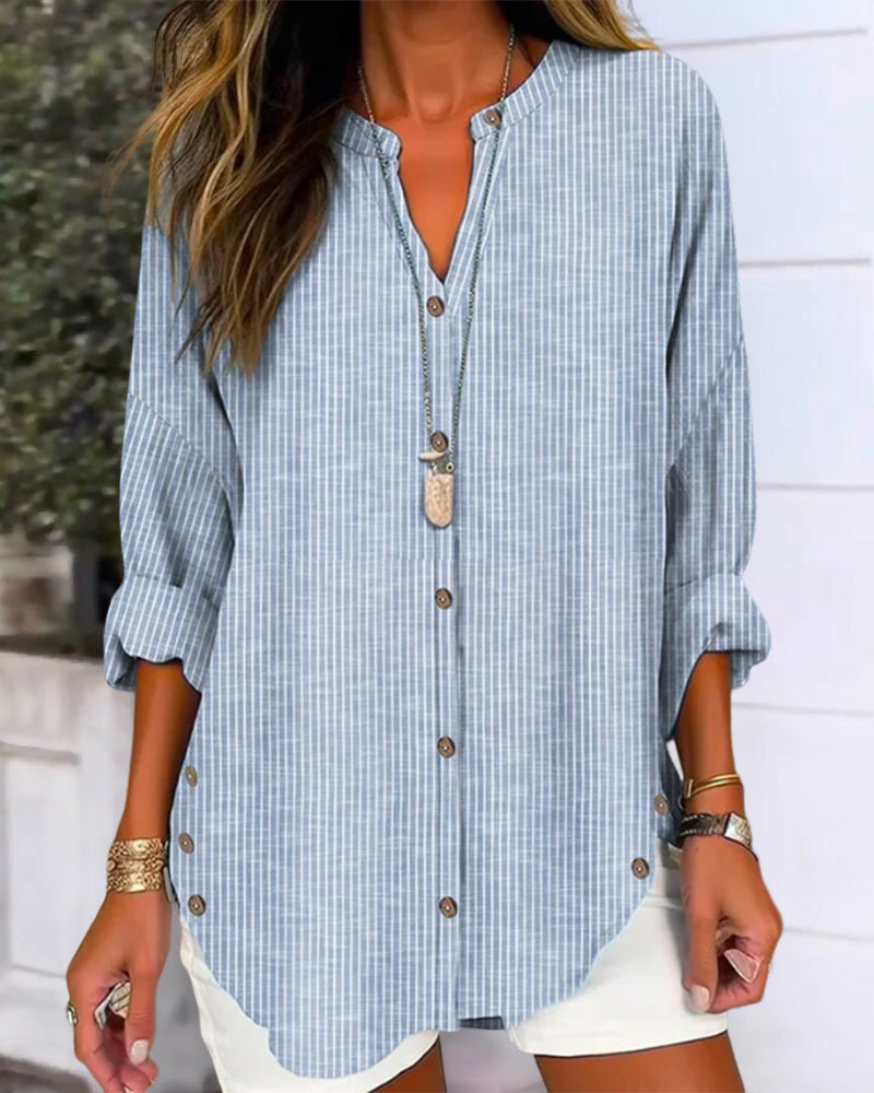 Women's Striped Button Front Blouse – Loose Fit Lightweight Casual Summer Shirt
