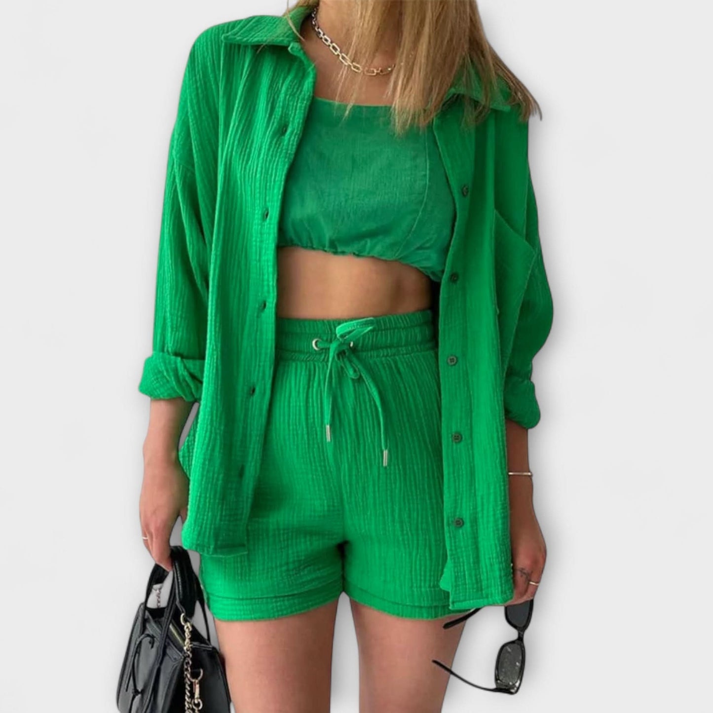 Women's Casual Two Piece Summer Set Shirt and Shorts Relaxed Fit Outfit