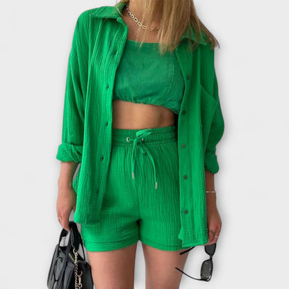 Women's Casual Two Piece Summer Set Shirt and Shorts Relaxed Fit Outfit