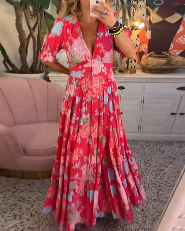 Elegant Floral V-Neck Maxi Dress for Women