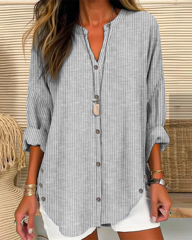 Women's Striped Button Front Blouse – Loose Fit Lightweight Casual Summer Shirt