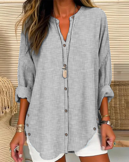 Women's Striped Button Front Blouse – Loose Fit Lightweight Casual Summer Shirt