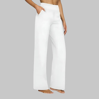 Women’s High Waist Straight Leg Pants with Smooth Waistband and Pockets
