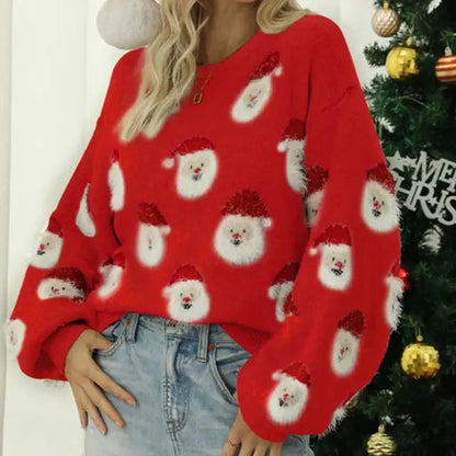 Weihnachtspullover mit Weihnachtsmann-Muster für Damen