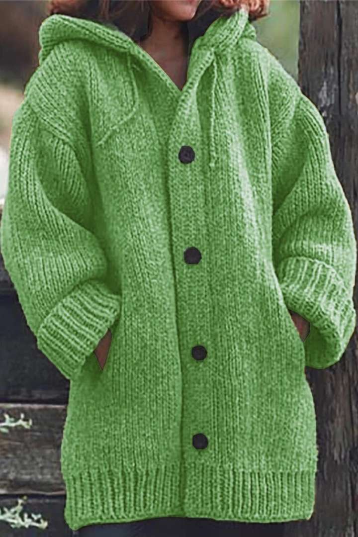 Gemütliche Strickjacke Mit Kapuze Und Knöpfen Damen