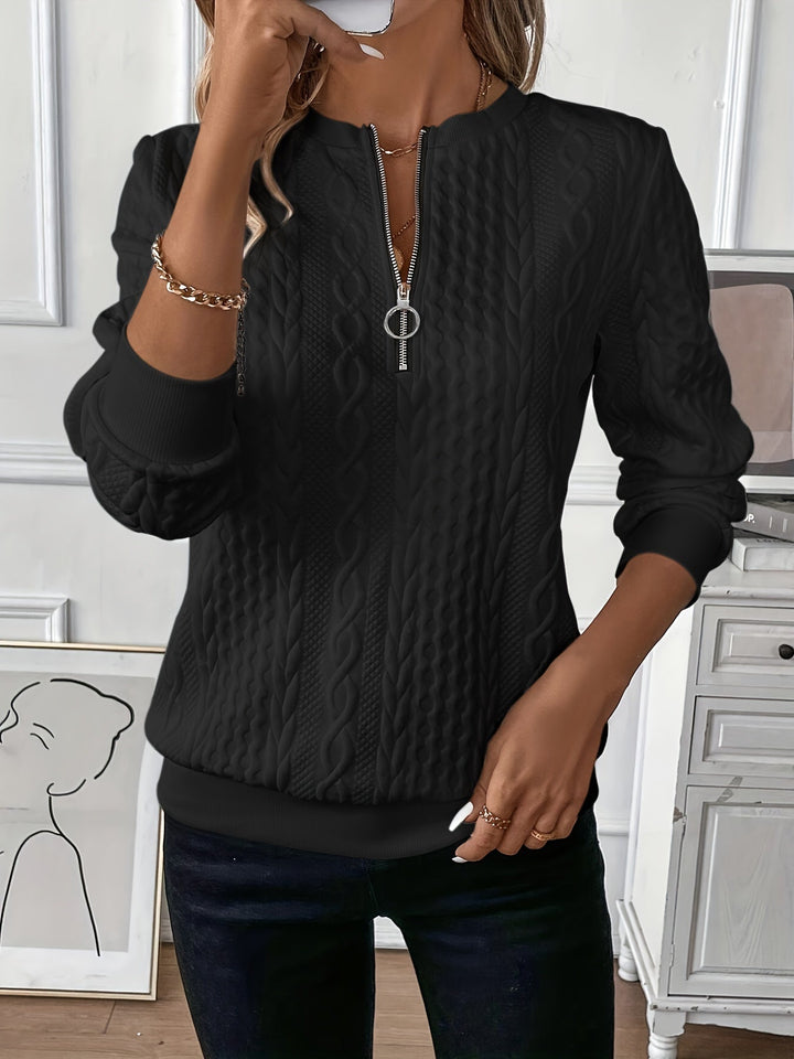 Elegant Zip Neck Knit Sweater for Women