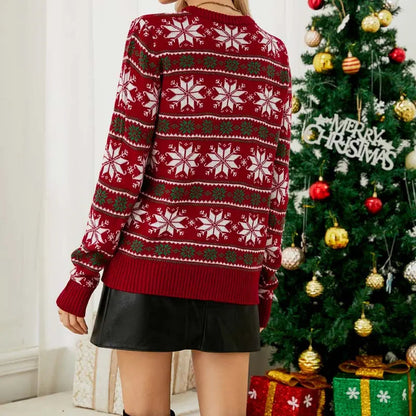 Festlicher Strickpullover mit Schneeflocken für Damen