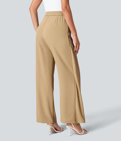 Women’s High Waist Wrap Pants with Wide Leg and Side Slit