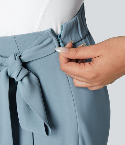 Women’s High Waist Wrap Pants with Wide Leg and Side Slit