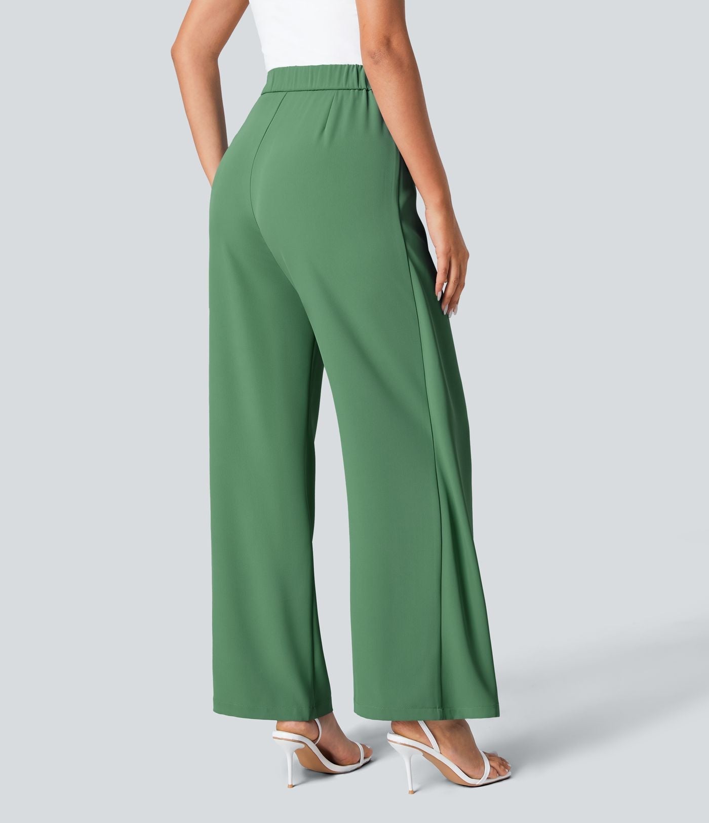 Women’s High Waist Wrap Pants with Wide Leg and Side Slit