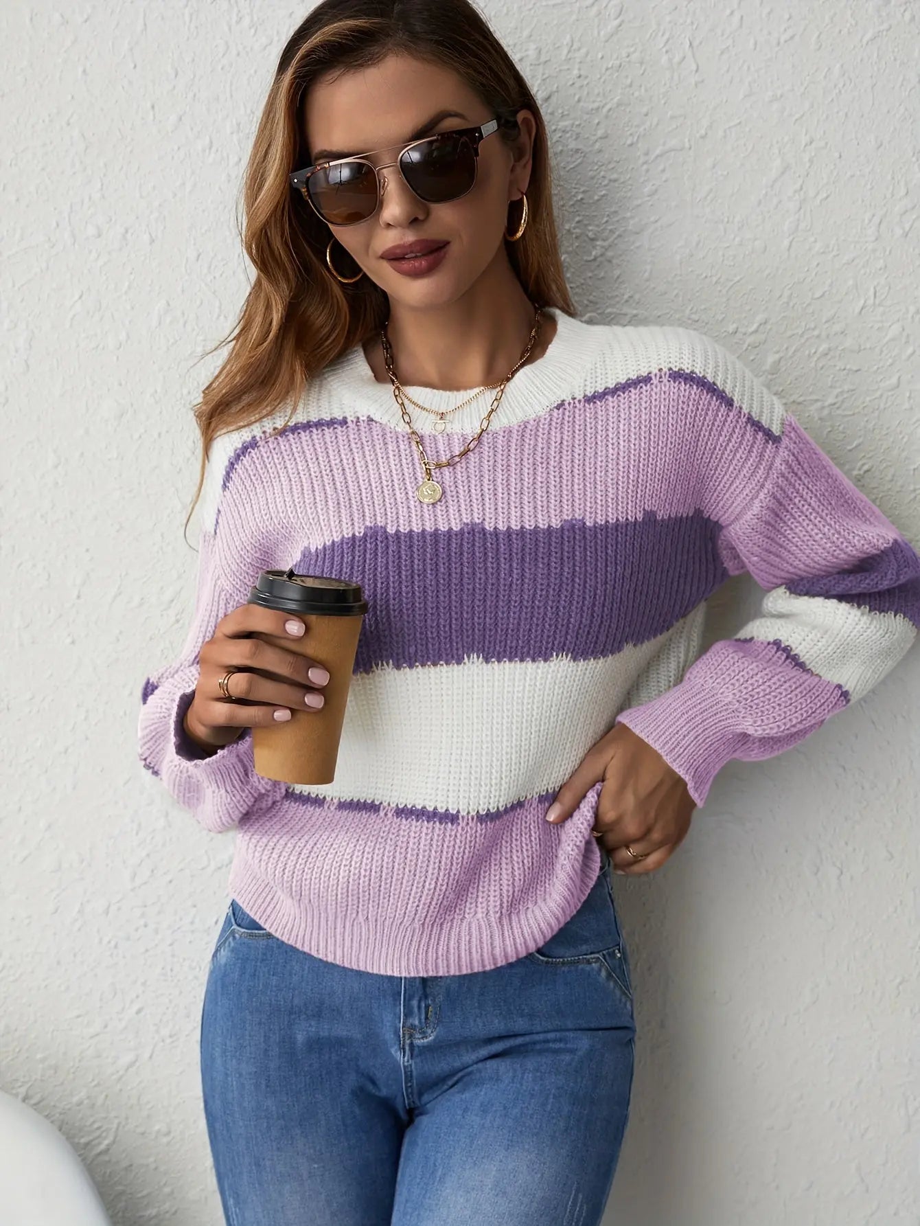 Gestreifter Strickpullover Perfekt Für Gemütliche Winter Damen